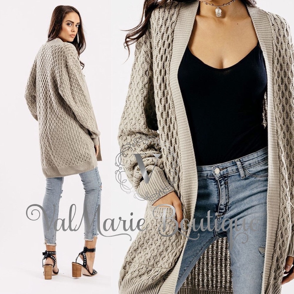 2 LEFT! Creamy Taupe Knit Sweater Cardigan - Picture 2 of 4